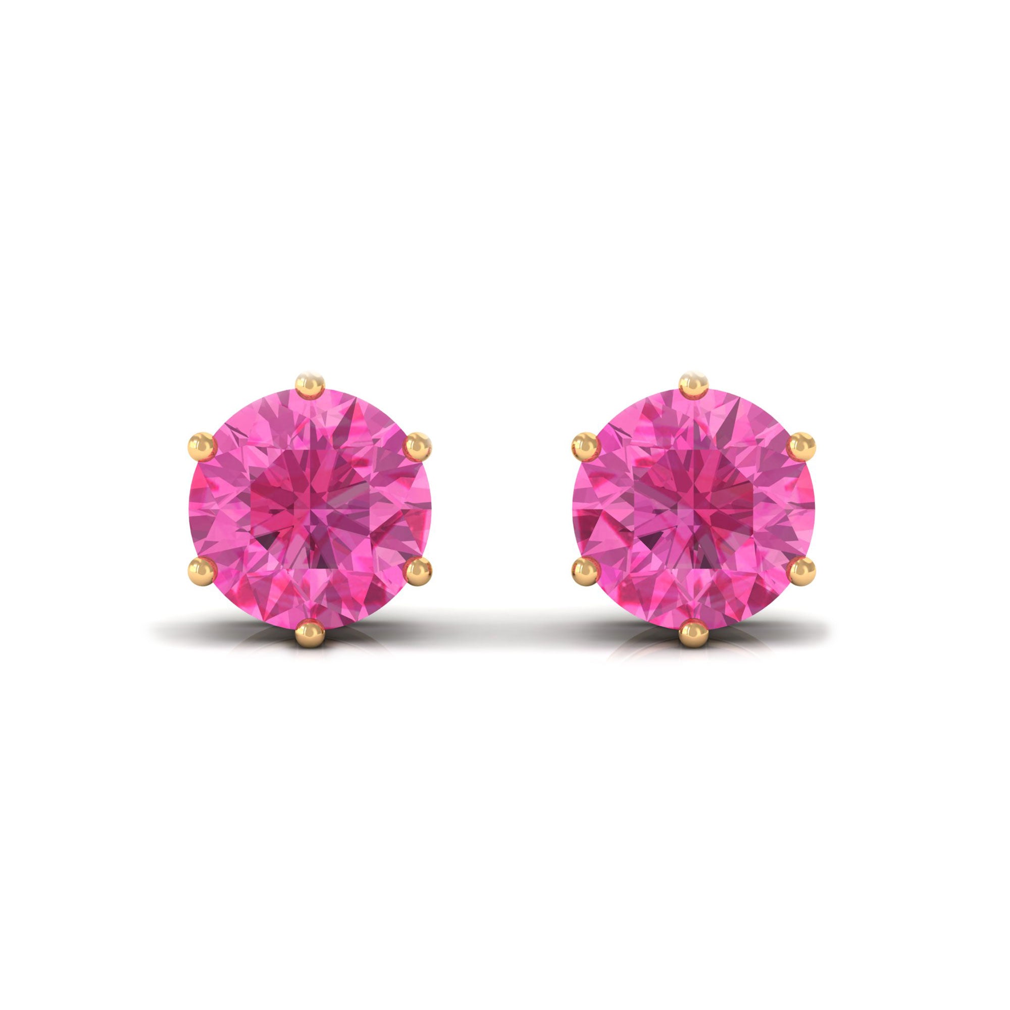 4 MM Genuine Pink Sapphire Solitaire Stud Earrings in 6 Prong Setting Pink Sapphire - ( AAA ) - Quality - Rosec Jewels