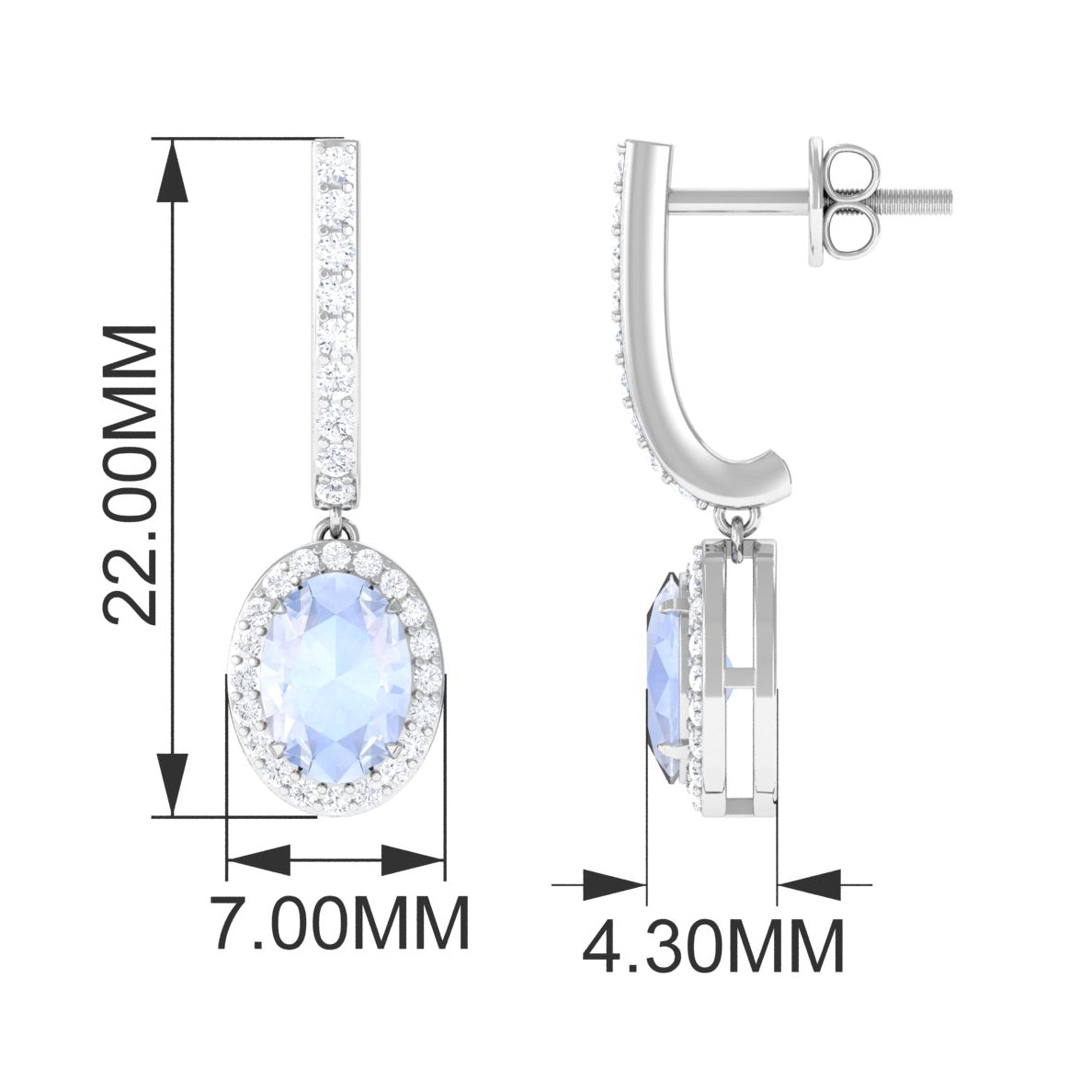 2.75 CT Claw Set Moonstone and Diamond Drop Hoop Earrings Moonstone - ( AAA ) - Quality - Rosec Jewels