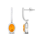 1.75 CT Claw Set Fire Opal and Diamond Drop Hoop Earrings Fire Opal - ( AAA ) - Quality - Rosec Jewels