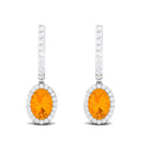 1.75 CT Claw Set Fire Opal and Diamond Drop Hoop Earrings Fire Opal - ( AAA ) - Quality - Rosec Jewels