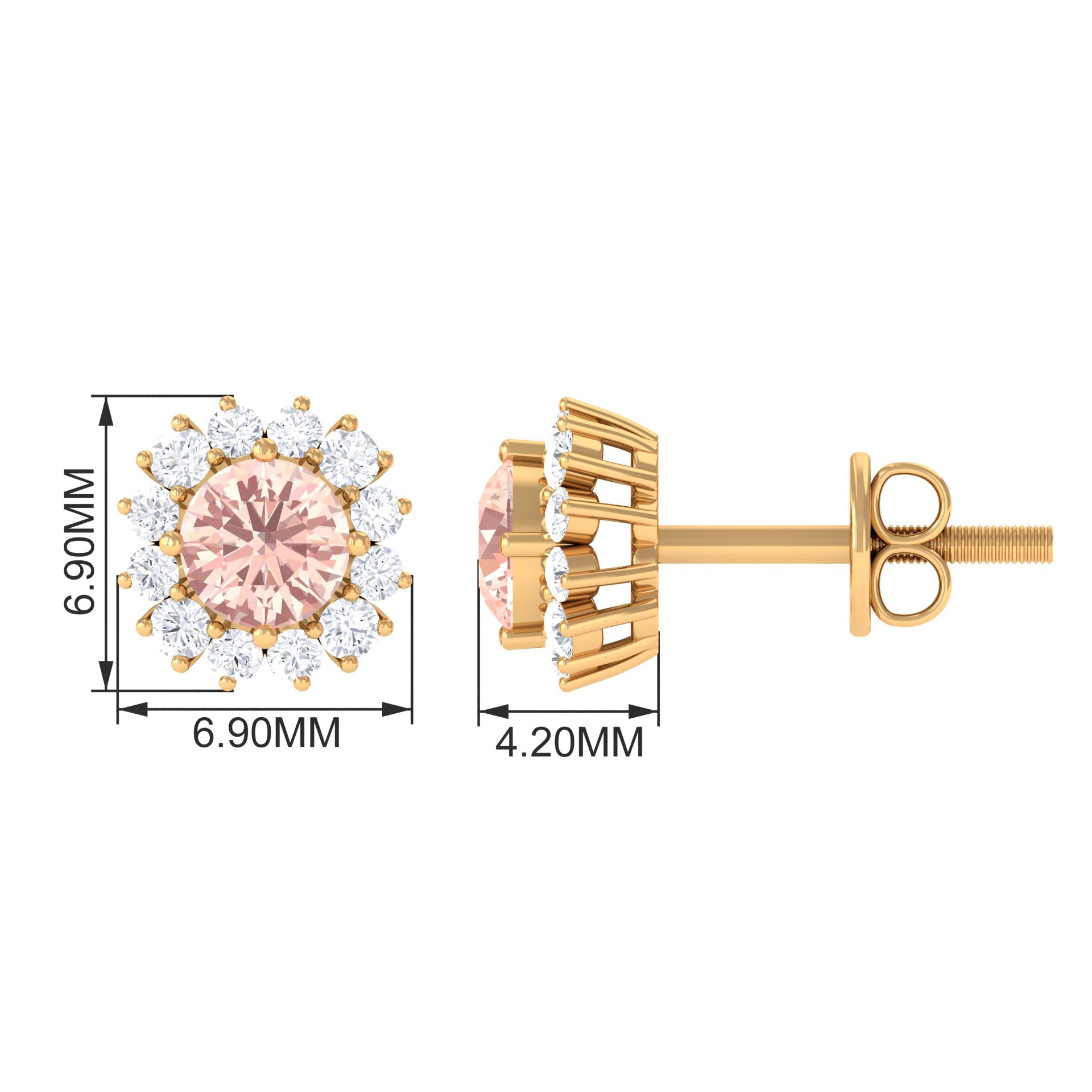 1 CT Morganite and Diamond Halo Stud Earrings Morganite - ( AAA ) - Quality - Rosec Jewels