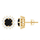 Created Black Diamond Classic Halo Stud Earrings with Diamond Lab Created Black Diamond - ( AAAA ) - Quality - Rosec Jewels