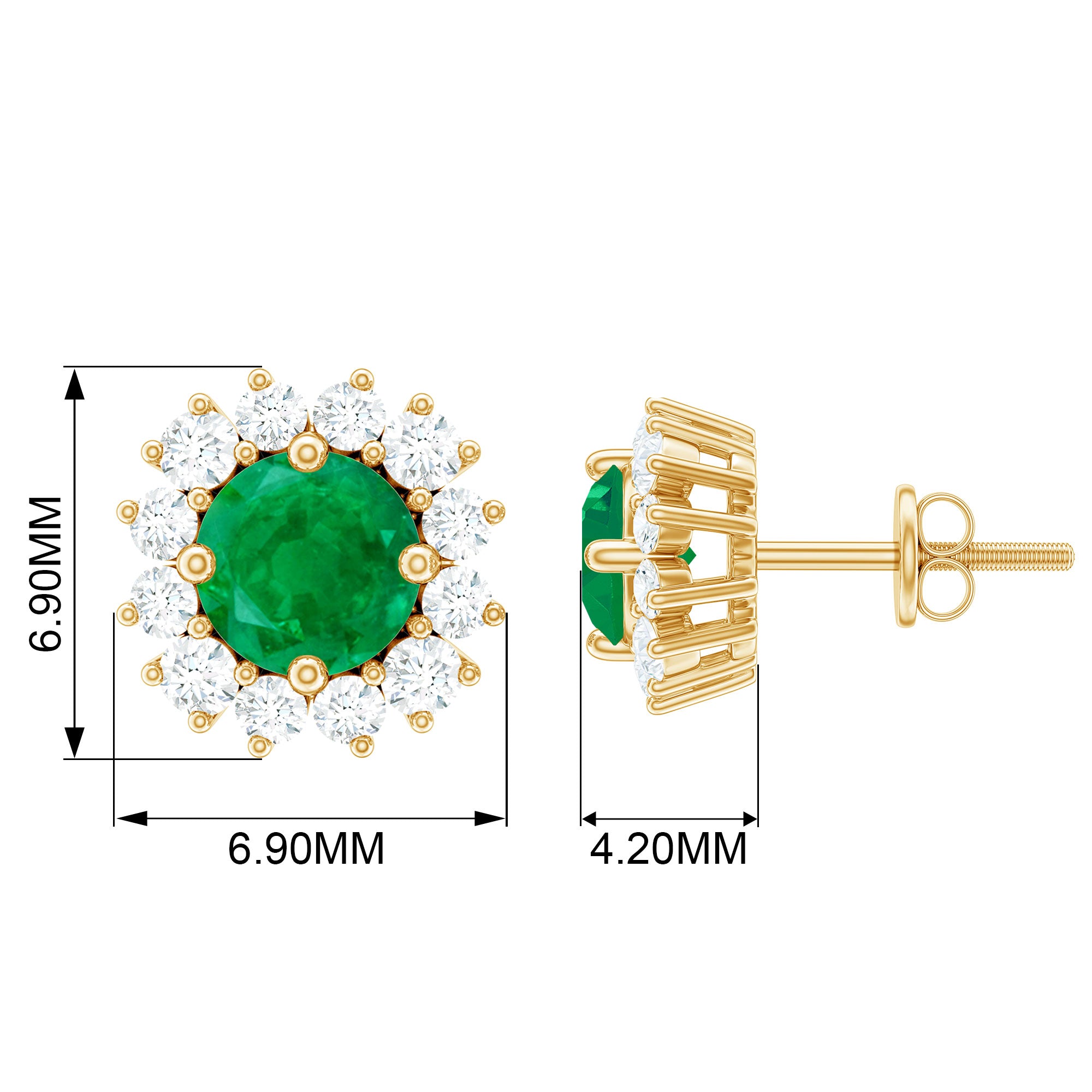 1 CT Emerald and Diamond Halo Stud Earrings Emerald - ( AAA ) - Quality - Rosec Jewels