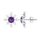 Minimal Amethyst Snowflake Stud Earrings with Diamond Amethyst - ( AAA ) - Quality - Rosec Jewels