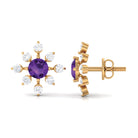 Minimal Amethyst Snowflake Stud Earrings with Diamond Amethyst - ( AAA ) - Quality - Rosec Jewels