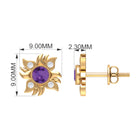 1/2 CT Round Shape Amethyst and Diamond Sunburst Stud Earrings Amethyst - ( AAA ) - Quality - Rosec Jewels