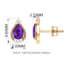 Amethyst Teardrop Stud Earrings with Diamond Amethyst - ( AAA ) - Quality - Rosec Jewels