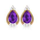 Amethyst Teardrop Stud Earrings with Diamond Amethyst - ( AAA ) - Quality - Rosec Jewels