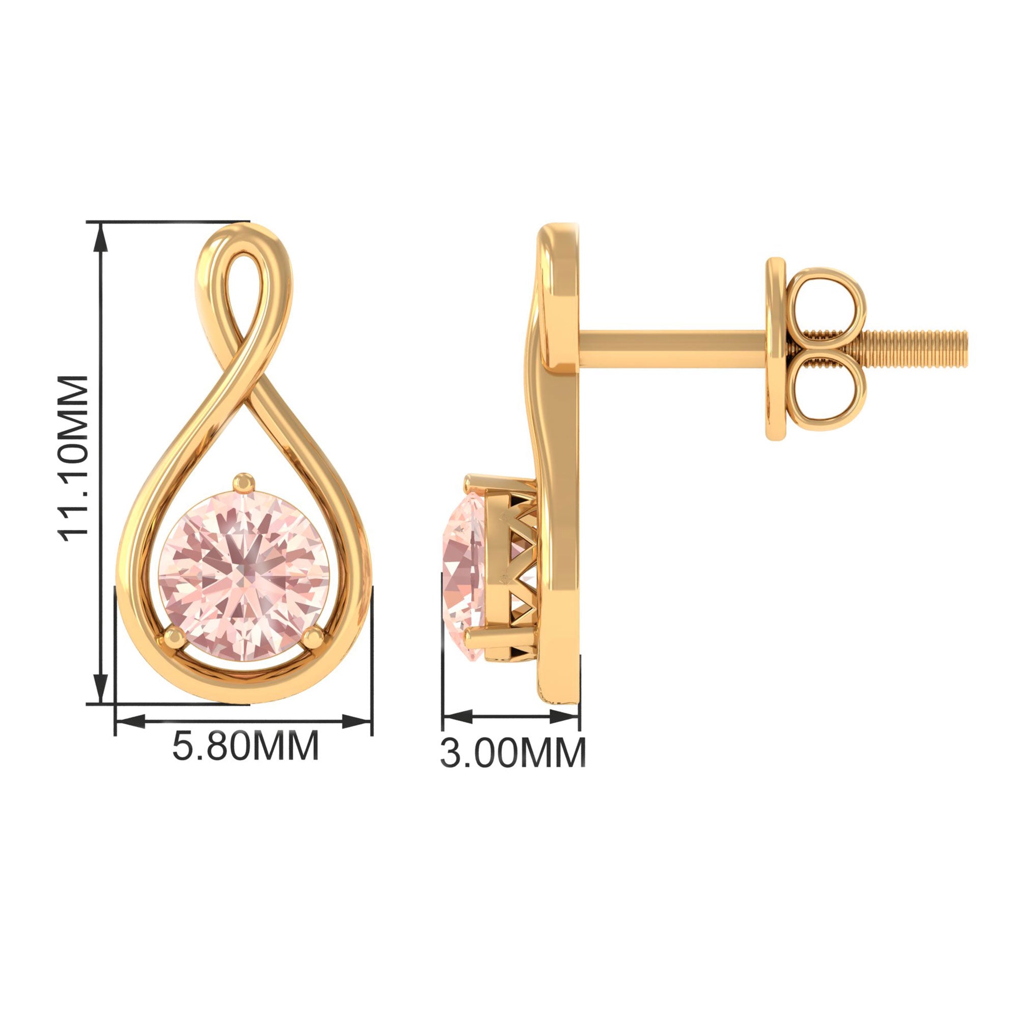 1/2 CT Elegant Morganite Infinity Solitaire Stud Earrings in Gold Morganite - ( AAA ) - Quality - Rosec Jewels