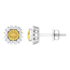 Classic Citrine and Diamond Halo Stud Earrings Citrine - ( AAA ) - Quality - Rosec Jewels