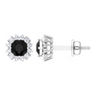 1 CT Classic Black Spinel and Diamond Halo Stud Earrings Black Spinel - ( AAA ) - Quality - Rosec Jewels