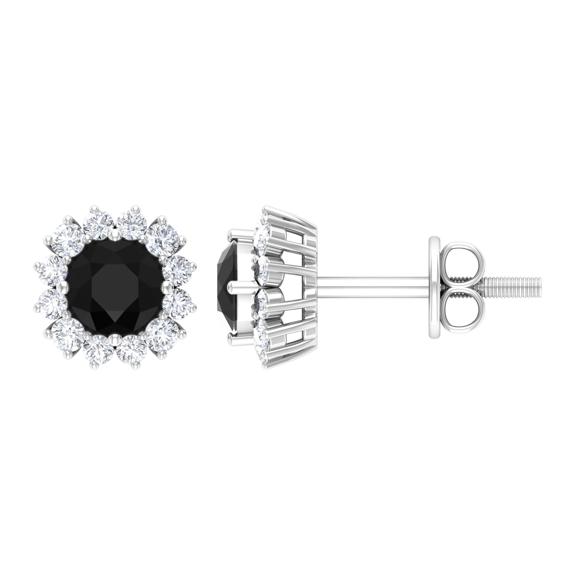 1 CT Classic Black Spinel and Diamond Halo Stud Earrings Black Spinel - ( AAA ) - Quality - Rosec Jewels