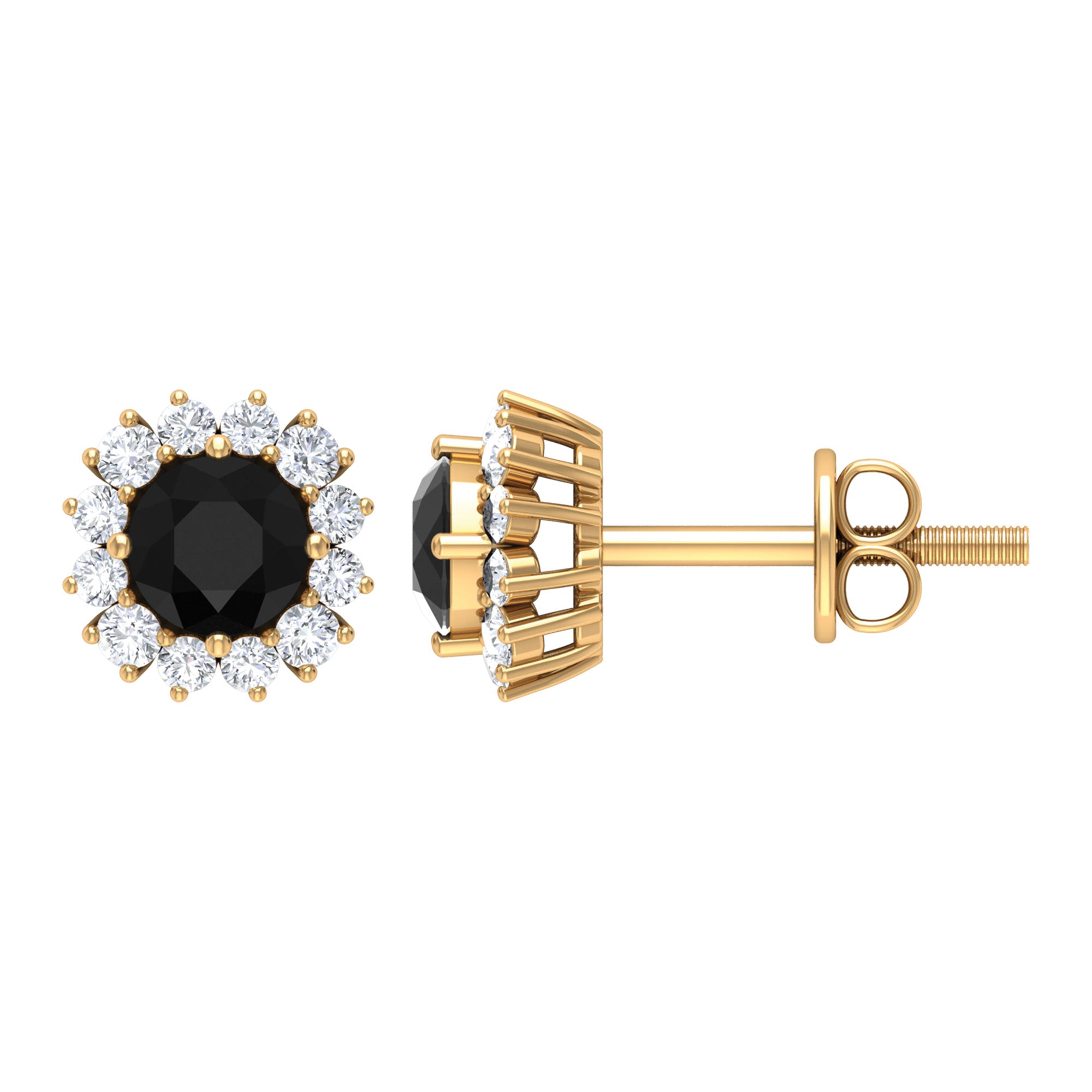 1 CT Classic Black Spinel and Diamond Halo Stud Earrings Black Spinel - ( AAA ) - Quality - Rosec Jewels