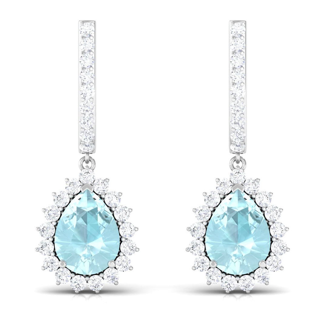 3.25 CT Sky Blue Topaz Teardrop Hoop Earrings with Moissanite Sky Blue Topaz - ( AAA ) - Quality - Rosec Jewels