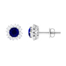 1.25 CT Natural Blue Sapphire and Diamond Halo Stud Earrings Blue Sapphire - ( AAA ) - Quality - Rosec Jewels