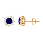 1.25 CT Natural Blue Sapphire and Diamond Halo Stud Earrings Blue Sapphire - ( AAA ) - Quality - Rosec Jewels