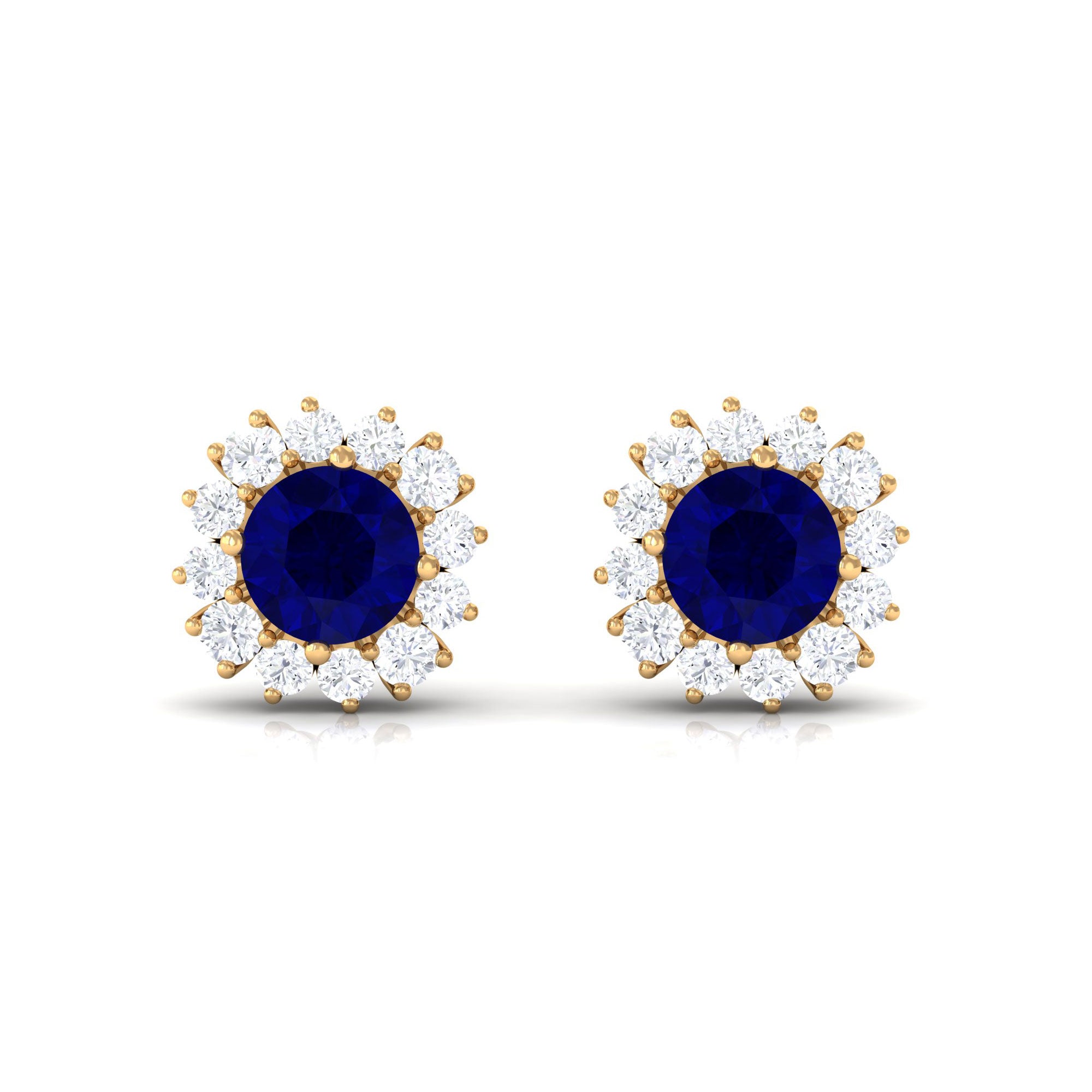 1.25 CT Natural Blue Sapphire and Diamond Halo Stud Earrings Blue Sapphire - ( AAA ) - Quality - Rosec Jewels