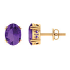 6X8 MM Oval Cut Amethyst Solitaire Stud Earrings in Double Prong Setting Amethyst - ( AAA ) - Quality - Rosec Jewels