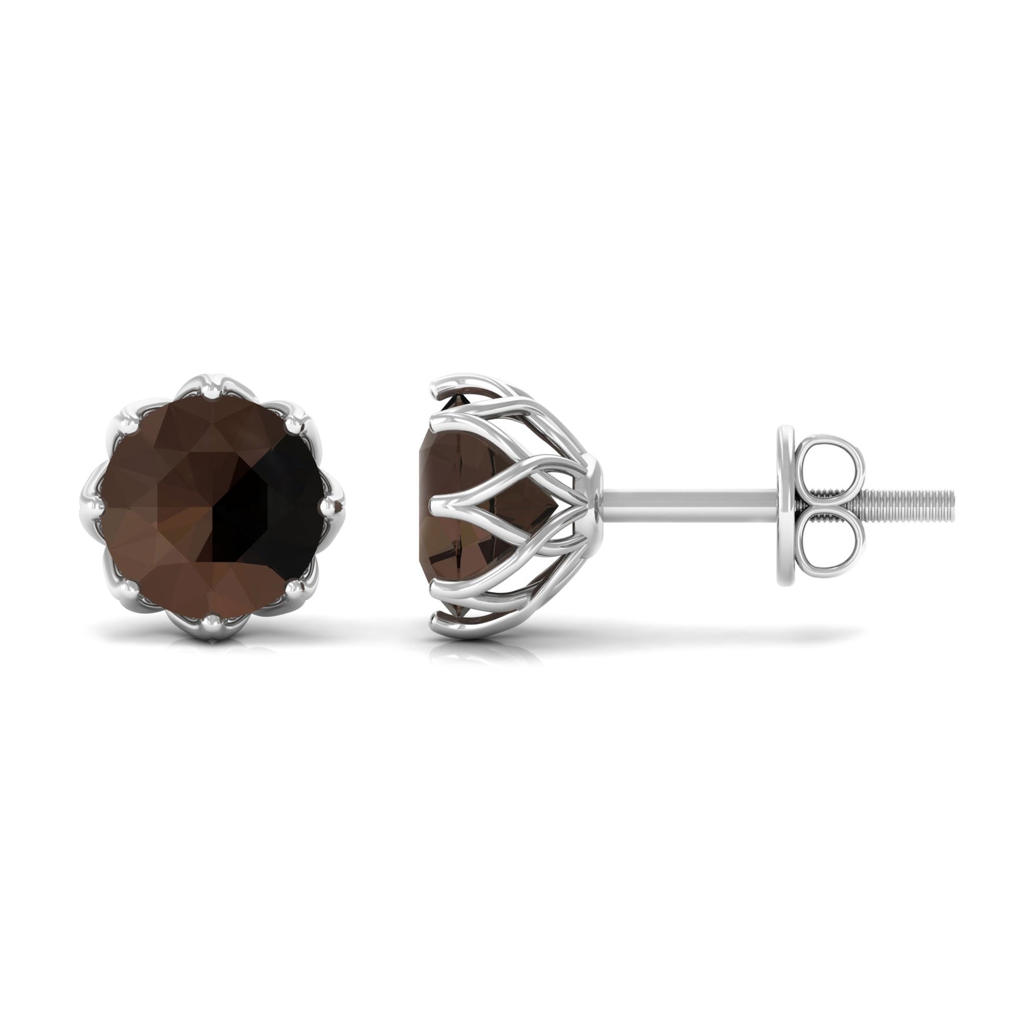 6 MM Decorative Smoky Quartz Solitaire Stud Earrings Smoky Quartz - ( AAA ) - Quality - Rosec Jewels