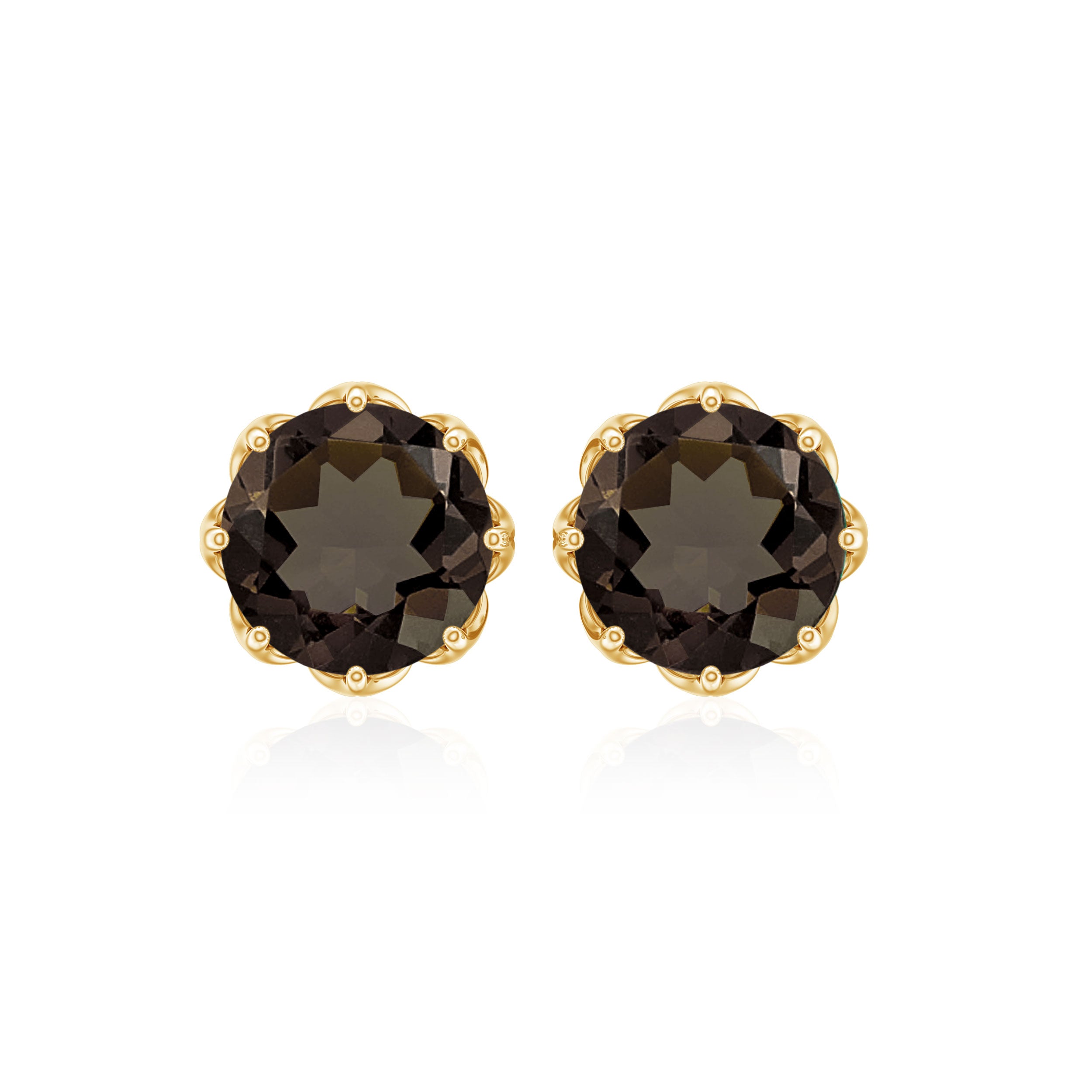 6 MM Decorative Smoky Quartz Solitaire Stud Earrings Smoky Quartz - ( AAA ) - Quality - Rosec Jewels