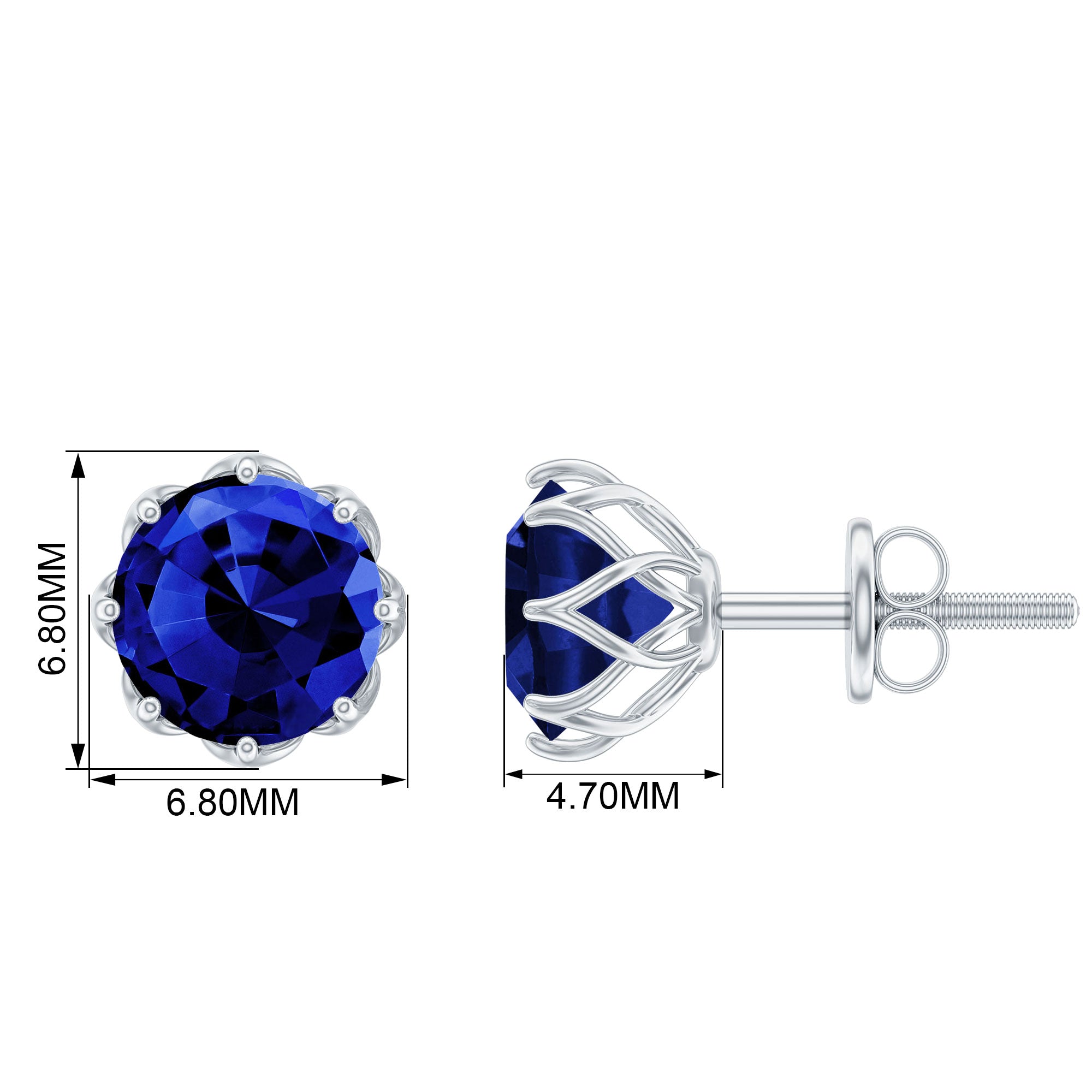 2 CT Created Blue Sapphire Solitaire Stud Earrings in Decorating Prong Lab Created Blue Sapphire - ( AAAA ) - Quality - Rosec Jewels