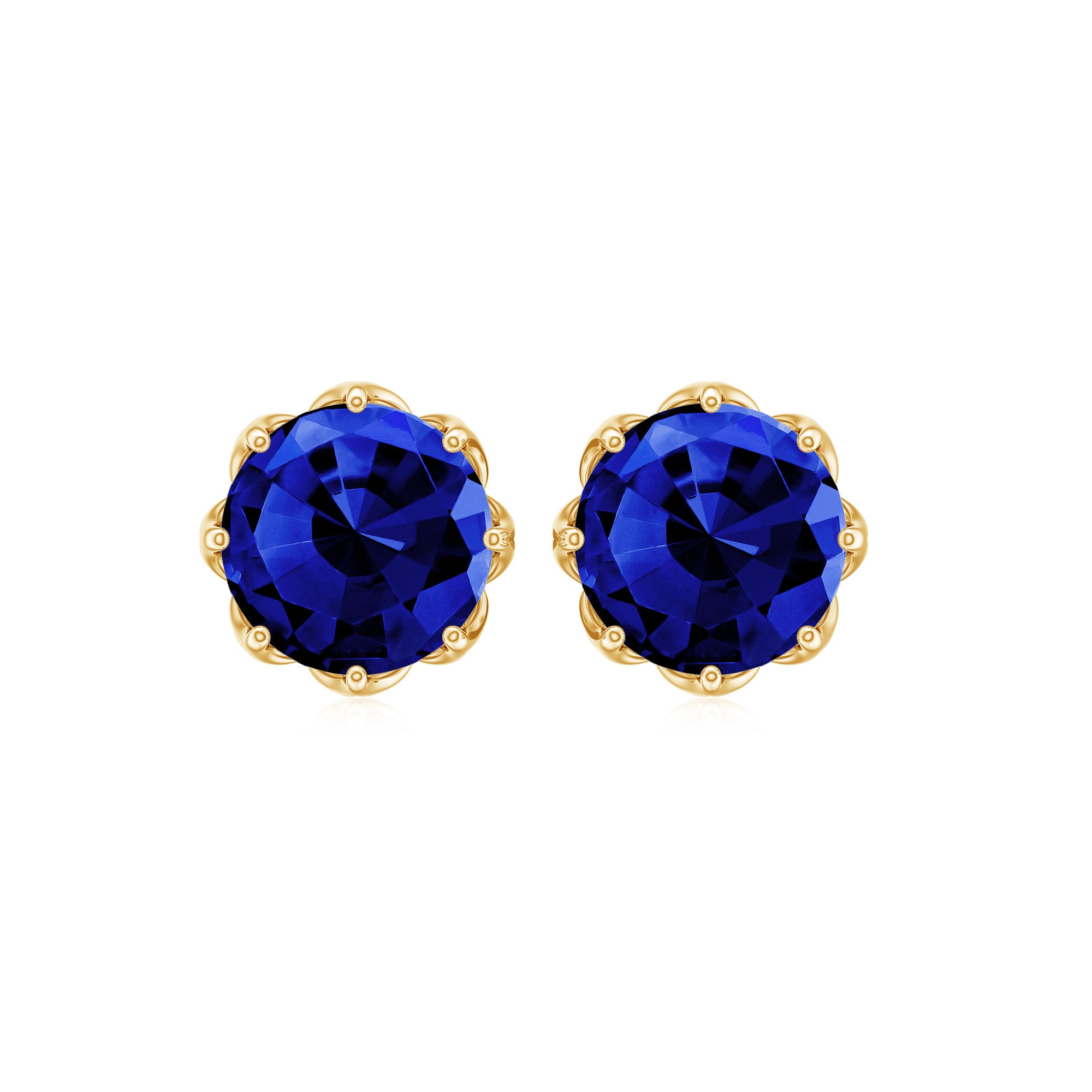 2 CT Created Blue Sapphire Solitaire Stud Earrings in Decorating Prong Lab Created Blue Sapphire - ( AAAA ) - Quality - Rosec Jewels