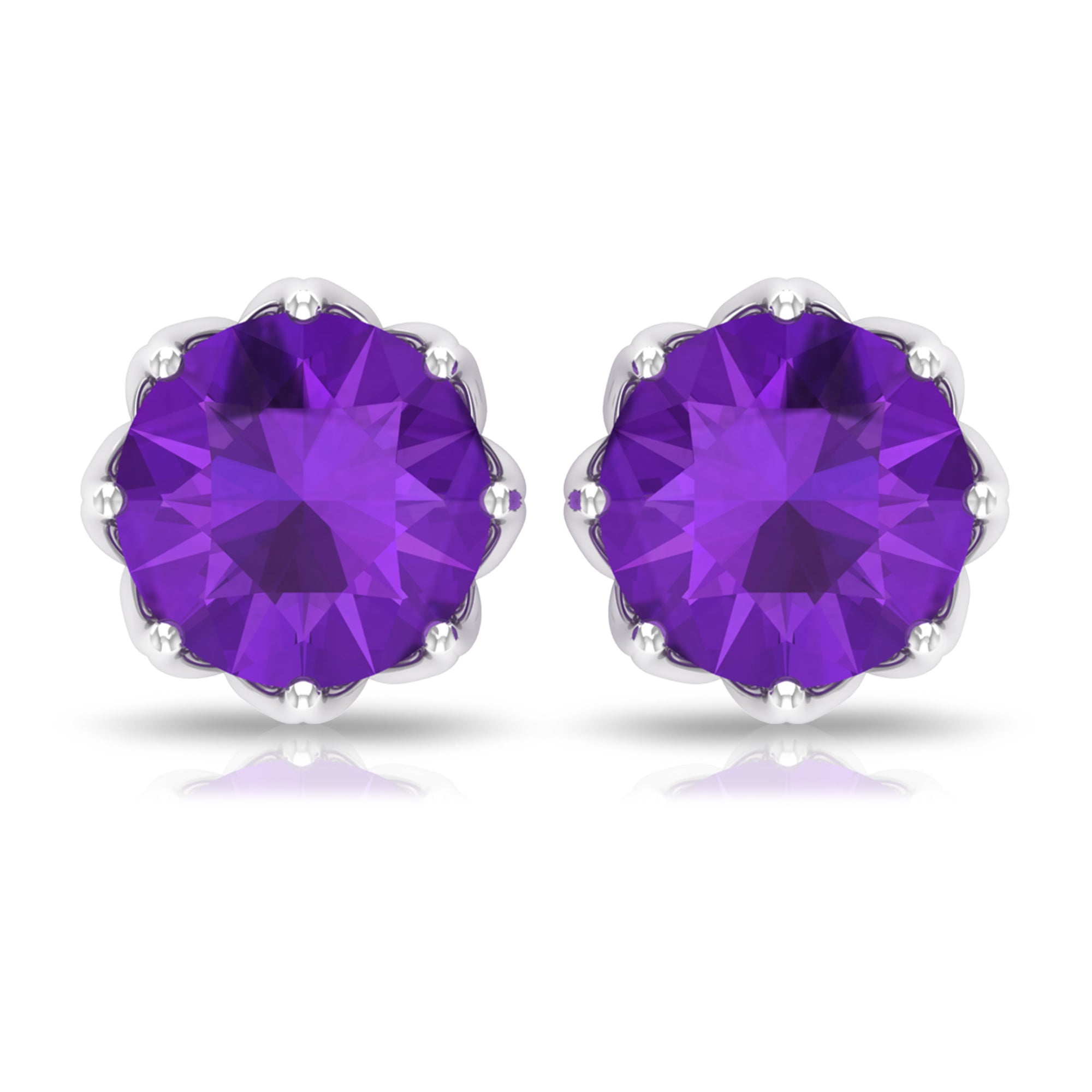 7 MM Decorative Amethyst Solitaire Stud Earrings Amethyst - ( AAA ) - Quality - Rosec Jewels