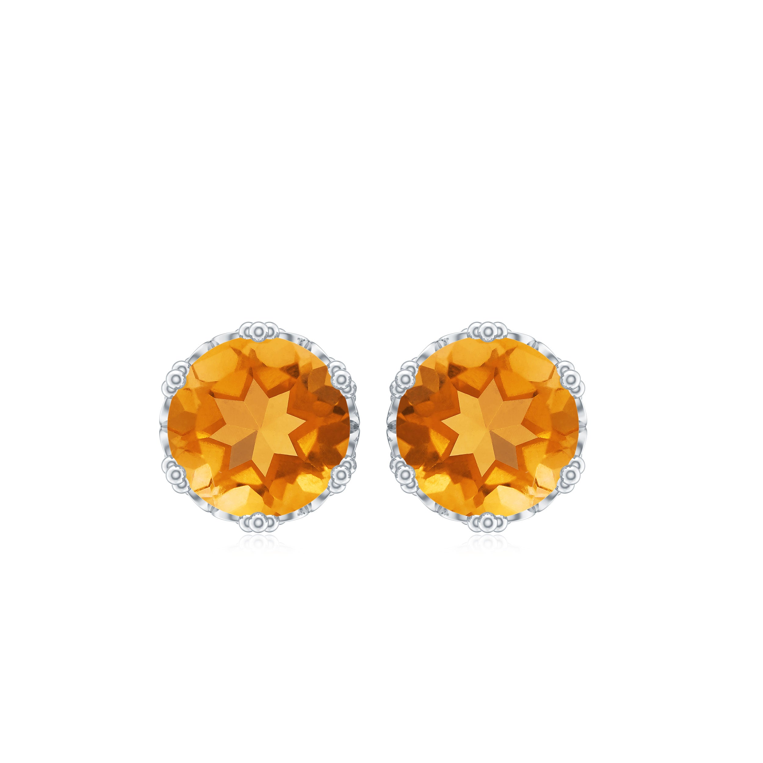 Round Citrine Solitaire Crown Stud Earrings Citrine - ( AAA ) - Quality - Rosec Jewels