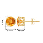 Round Citrine Solitaire Crown Stud Earrings Citrine - ( AAA ) - Quality - Rosec Jewels