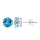 6 MM Swiss Blue Topaz Solitaire Crown Stud Earrings Swiss Blue Topaz - ( AAA ) - Quality - Rosec Jewels