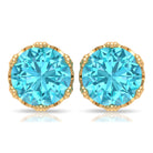 6 MM Swiss Blue Topaz Solitaire Crown Stud Earrings Swiss Blue Topaz - ( AAA ) - Quality - Rosec Jewels