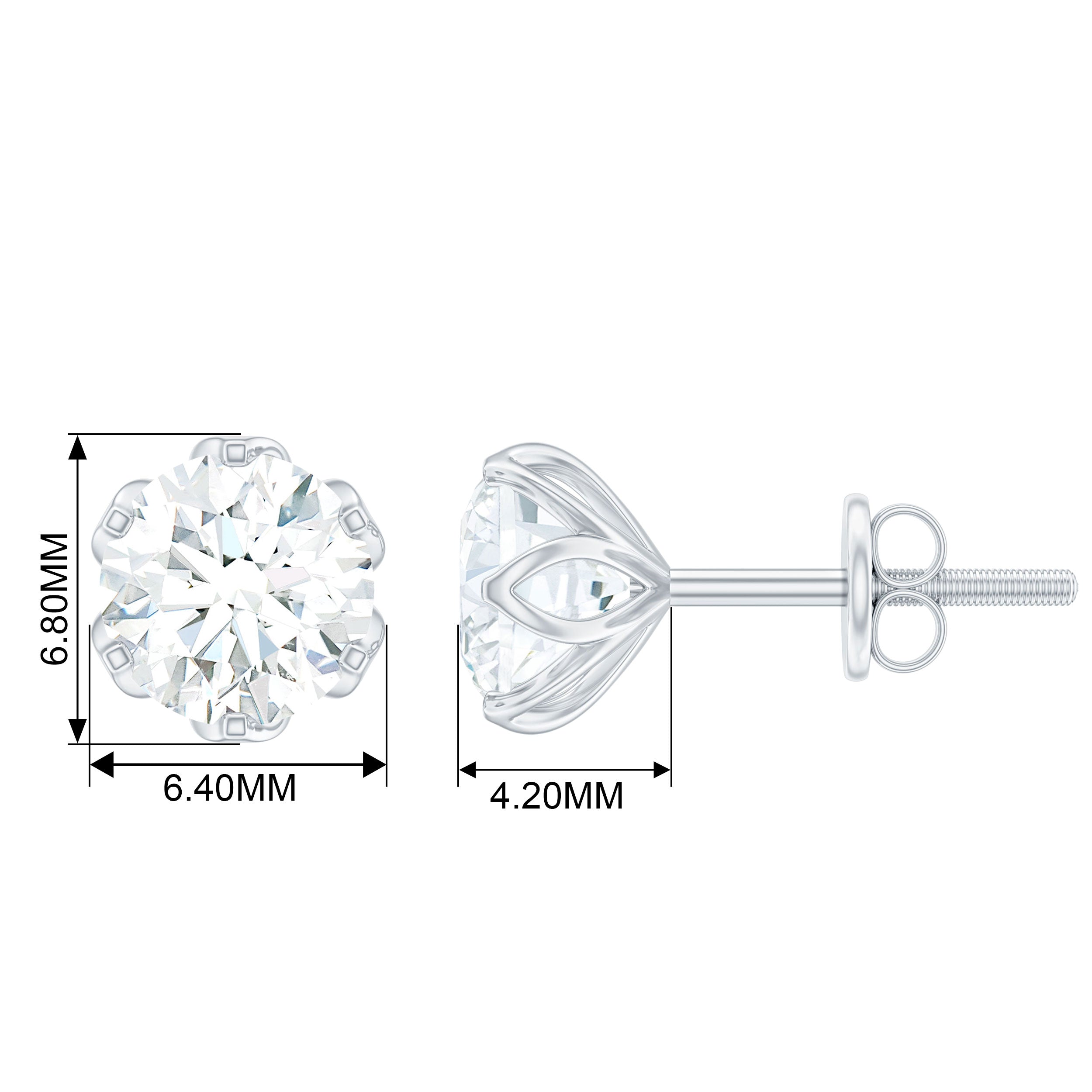 Moissanite Solitaire Stud Earrings in Lotus Basket Setting Moissanite - ( D-VS1 ) - Color and Clarity - Rosec Jewels