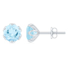 2 CT Lotus Basket Set Aquamarine Stud Earrings for Her Aquamarine - ( AAA ) - Quality - Rosec Jewels