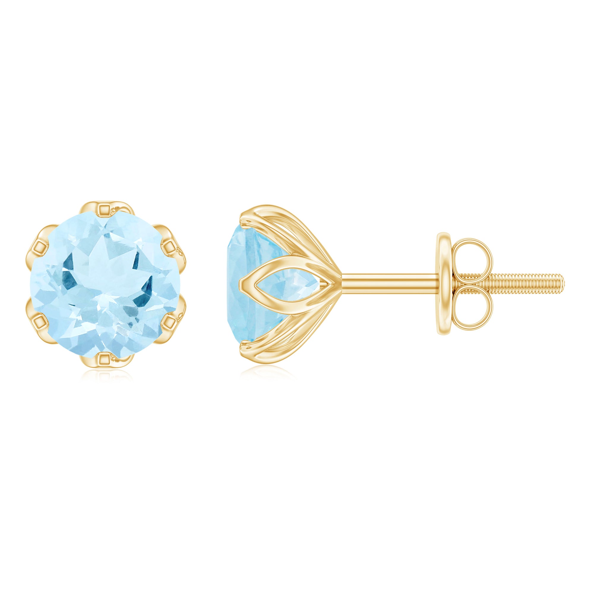 2 CT Lotus Basket Set Aquamarine Stud Earrings for Her Aquamarine - ( AAA ) - Quality - Rosec Jewels