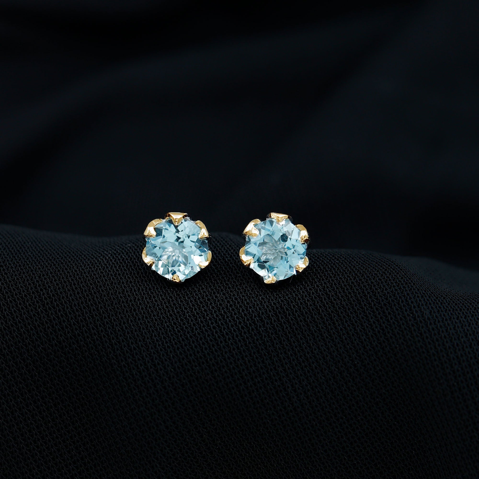 2 CT Lotus Basket Set Aquamarine Stud Earrings for Her Aquamarine - ( AAA ) - Quality - Rosec Jewels