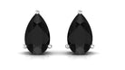 Pear Shape Black Diamond Solitaire Stud Earring in 3 Prong Setting Black Diamond - ( AAA ) - Quality - Rosec Jewels