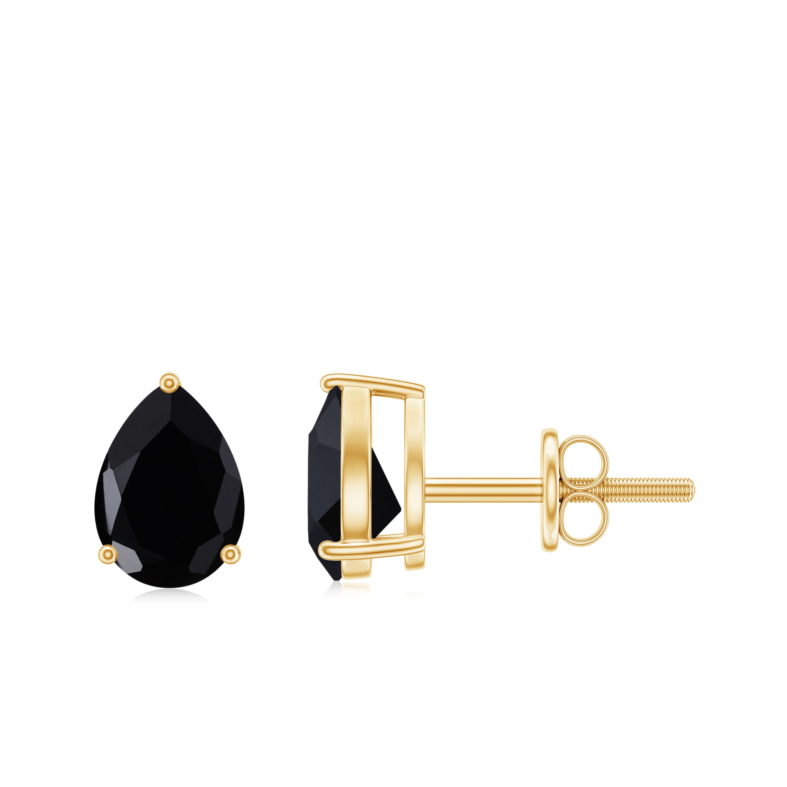 Pear Shape Black Diamond Solitaire Stud Earring in 3 Prong Setting Black Diamond - ( AAA ) - Quality - Rosec Jewels