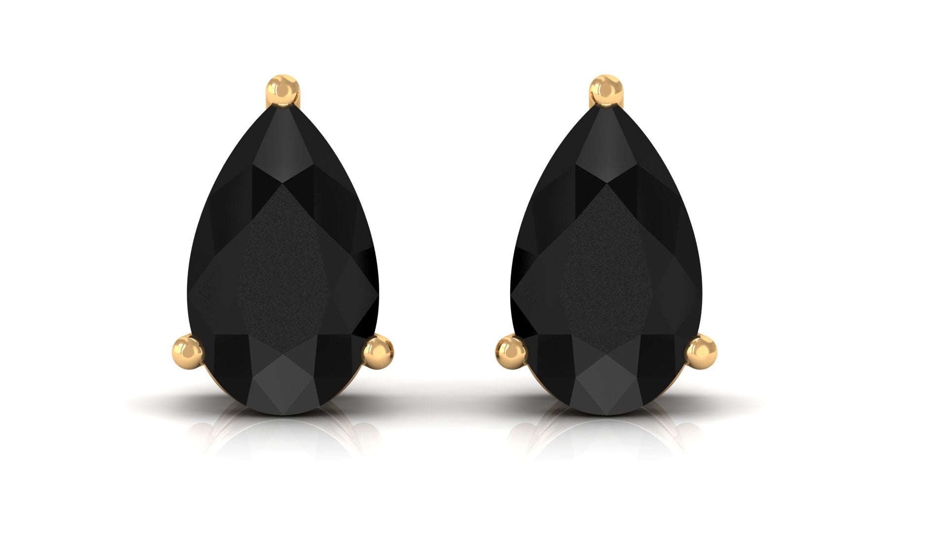 Pear Shape Black Diamond Solitaire Stud Earring in 3 Prong Setting Black Diamond - ( AAA ) - Quality - Rosec Jewels