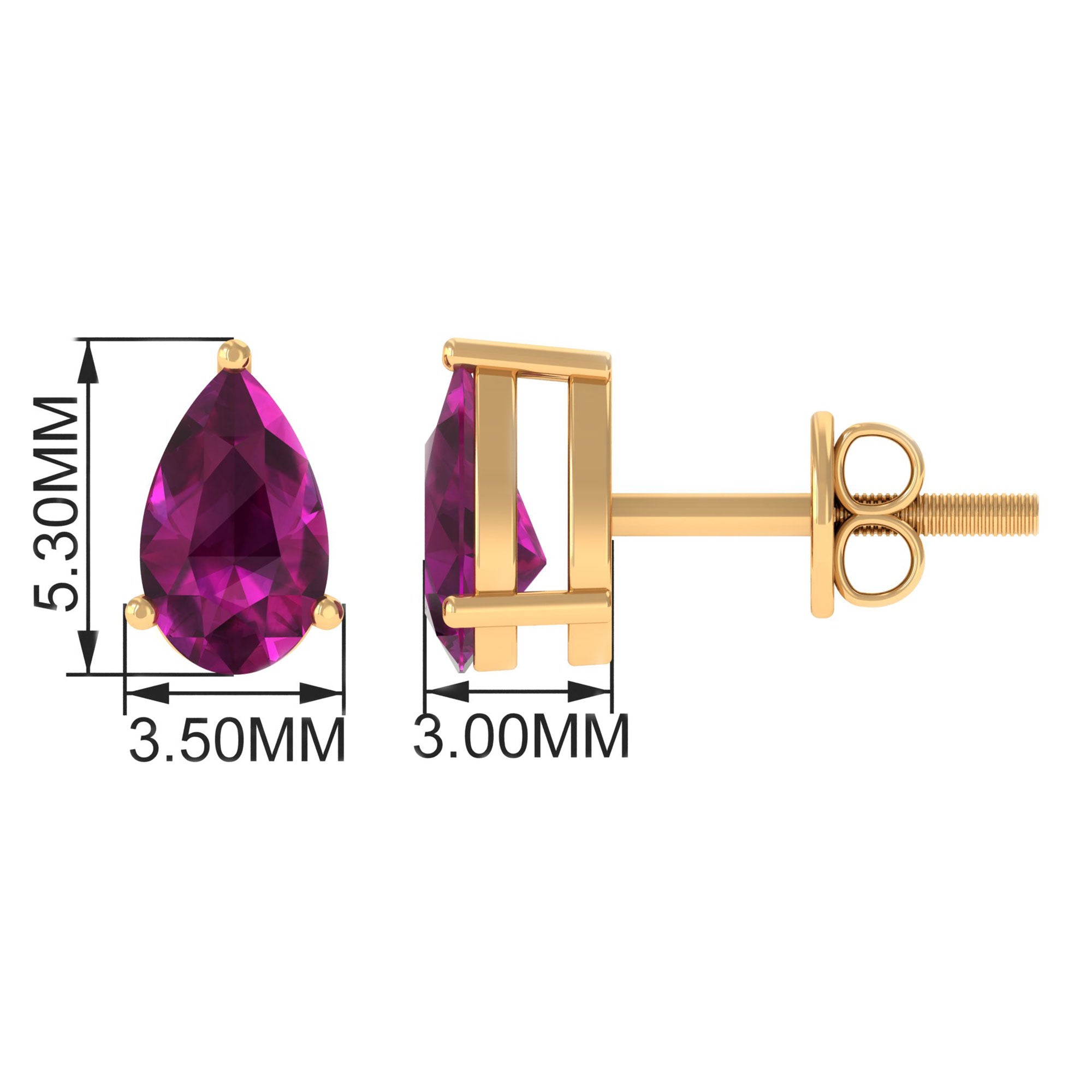 1.75 CT Pear Cut Solitaire Rhodolite Stud Earrings in Gold Rhodolite - ( AAA ) - Quality - Rosec Jewels