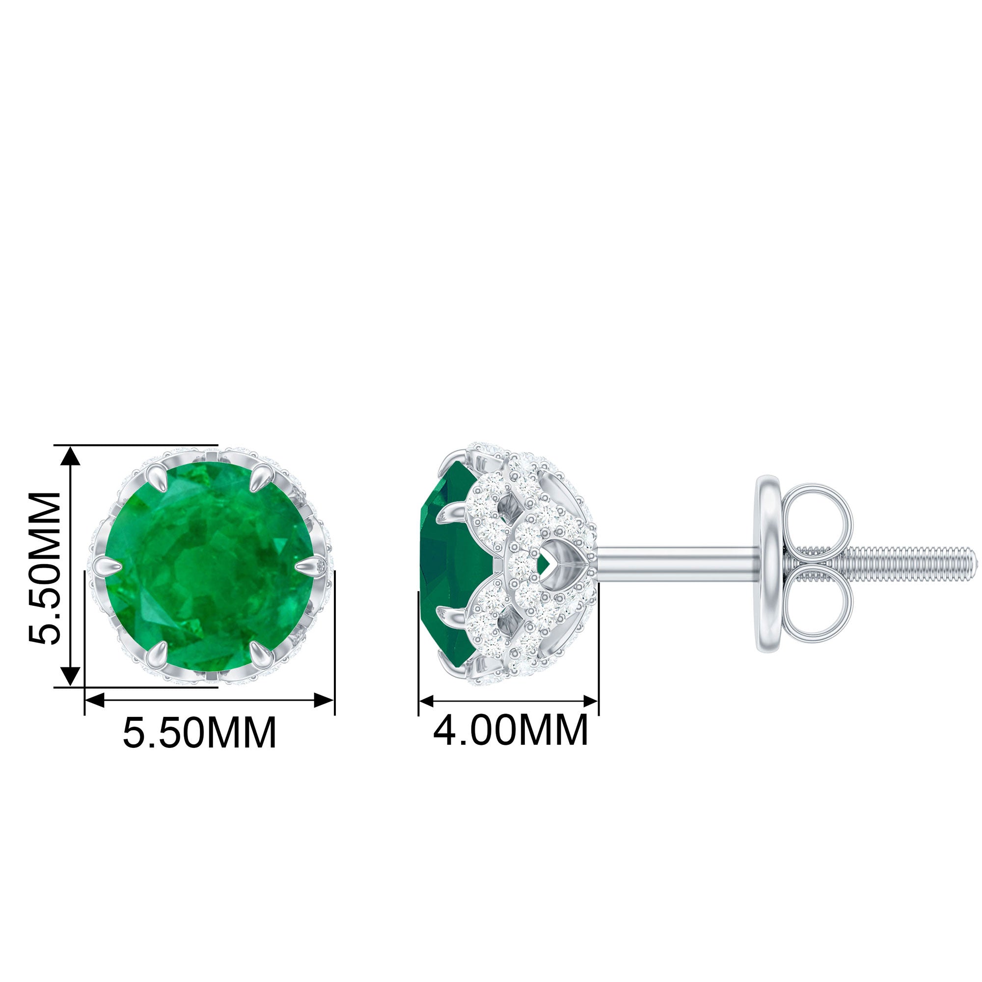 1.50 CT Lotus Basket Set Emerald and Diamond Stud Earrings Emerald - ( AAA ) - Quality - Rosec Jewels