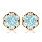 Sky Blue Topaz Flower Stud Earrings with Diamond Sky Blue Topaz - ( AAA ) - Quality - Rosec Jewels