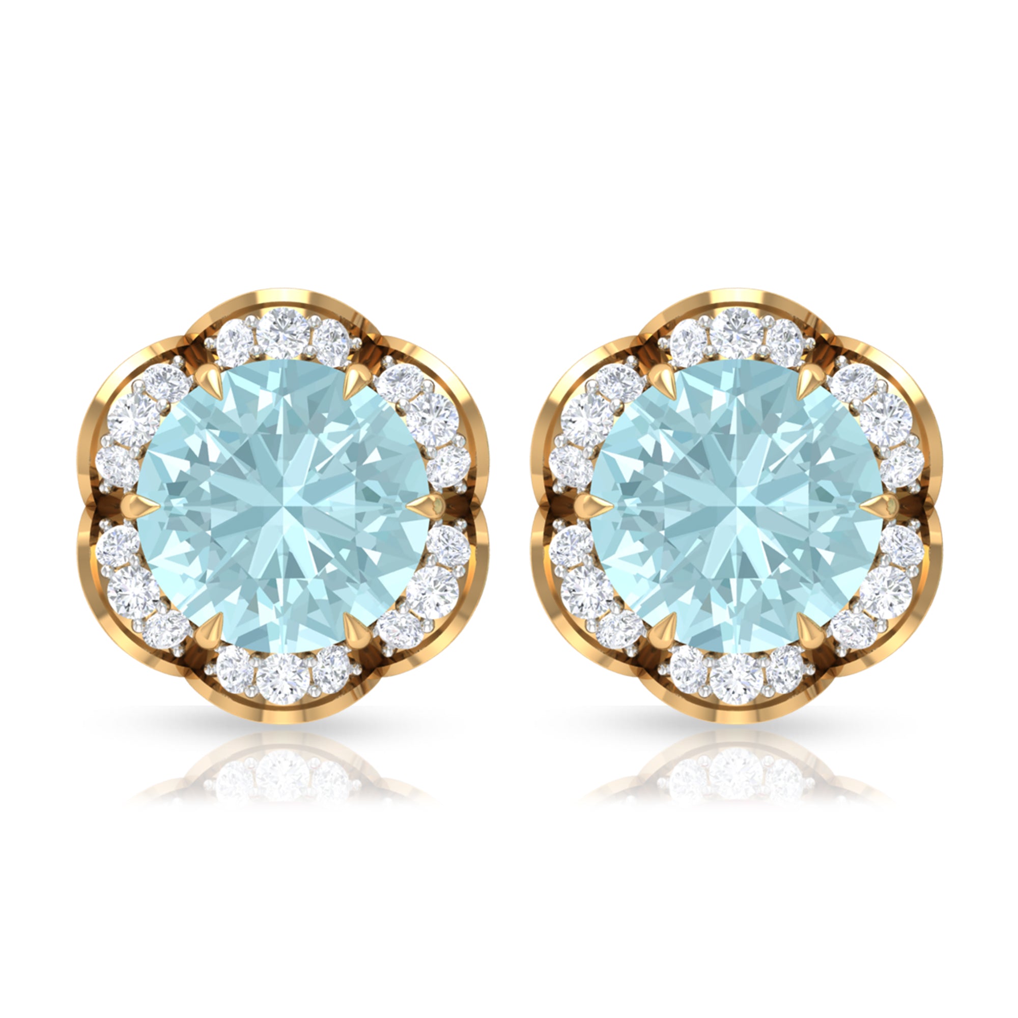 Sky Blue Topaz Flower Stud Earrings with Diamond Sky Blue Topaz - ( AAA ) - Quality - Rosec Jewels