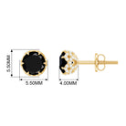 5 MM Black Diamond Solitaire and Diamond Flower Stud Earrings Black Diamond - ( AAA ) - Quality - Rosec Jewels