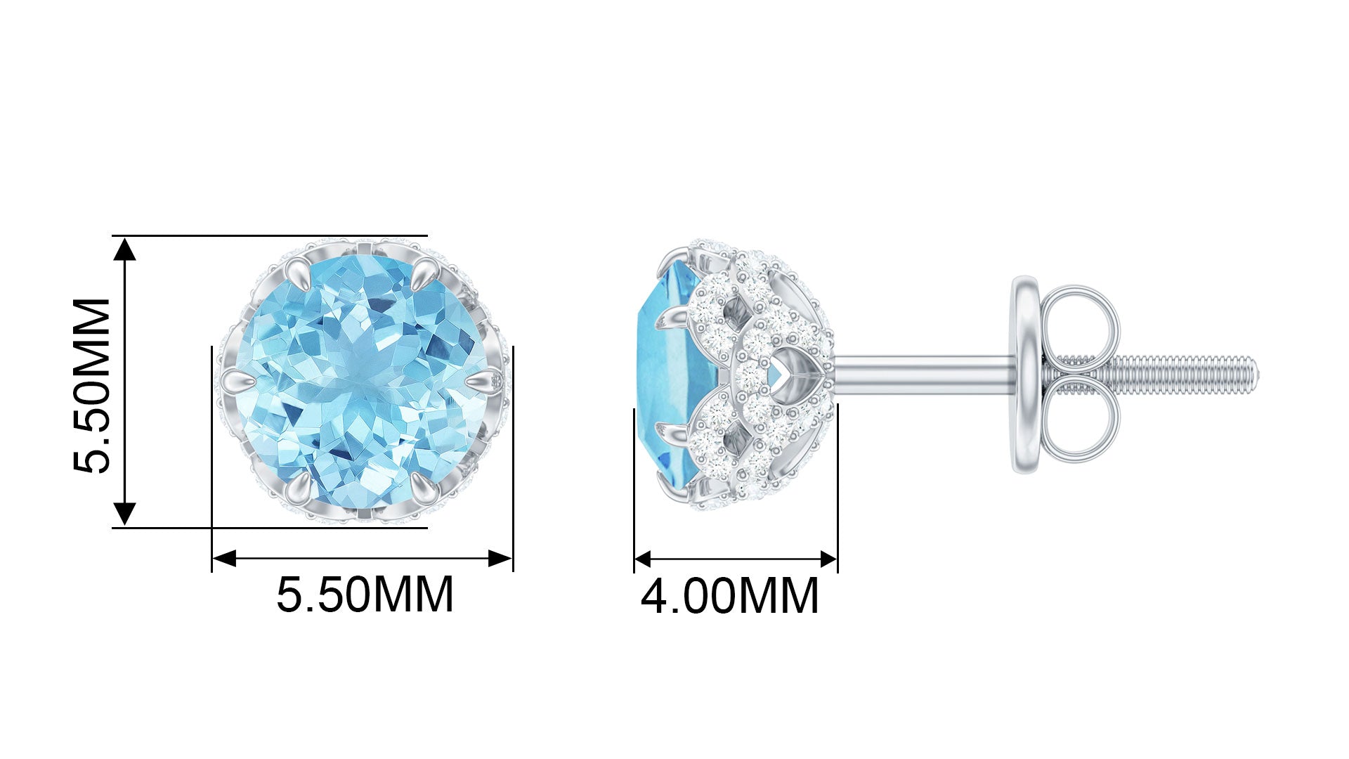 Lotus Basket Set Aquamarine Solitaire Stud Earrings with Diamond Accent Aquamarine - ( AAA ) - Quality - Rosec Jewels