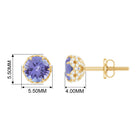 Lotus Basket Set Tanzanite Solitaire Stud Earrings with Diamond Accent Tanzanite - ( AAA ) - Quality - Rosec Jewels