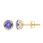 Lotus Basket Set Tanzanite Solitaire Stud Earrings with Diamond Accent Tanzanite - ( AAA ) - Quality - Rosec Jewels