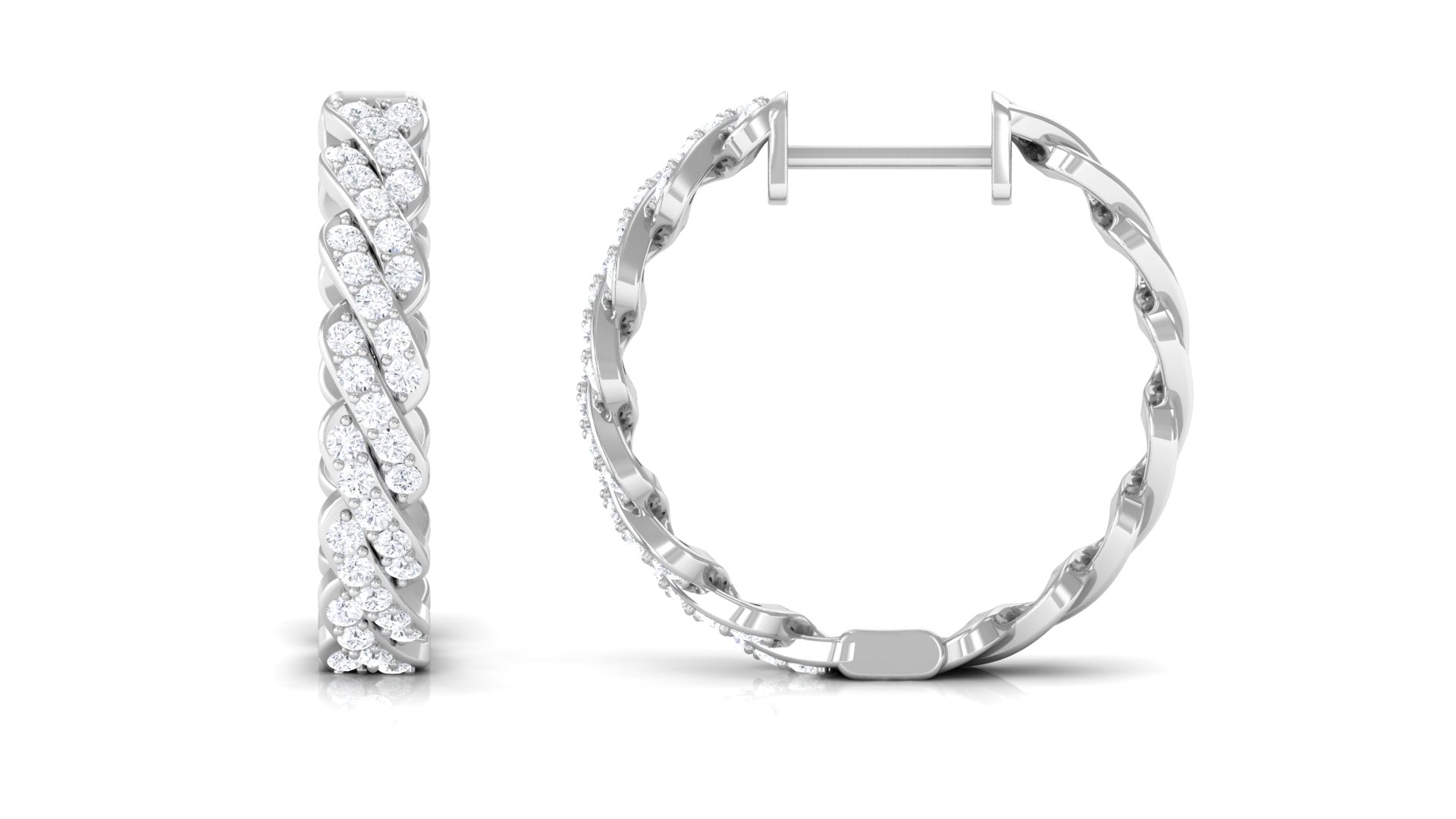 1/2 CT Round Diamond Classic Hoop Earrings in Gold Diamond - ( HI-SI ) - Color and Clarity - Rosec Jewels