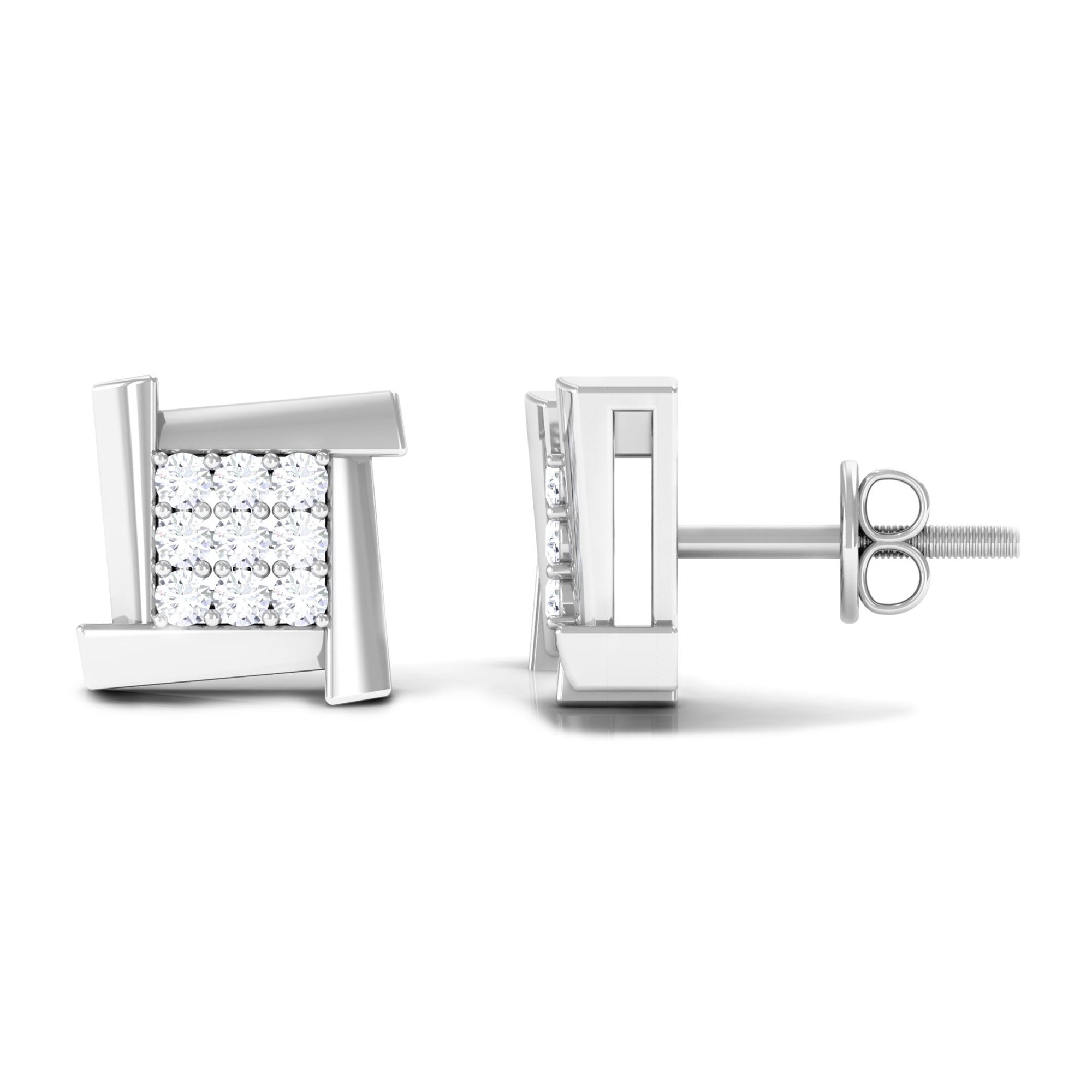 1/2 CT Natural Diamond Square Stud Earrings Diamond - ( HI-SI ) - Color and Clarity - Rosec Jewels