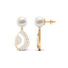 Natural Freshwater Pearl and Moissanite Drop Earrings Freshwater Pearl - ( AAA ) - Quality - Rosec Jewels