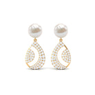 Natural Freshwater Pearl and Moissanite Drop Earrings Freshwater Pearl - ( AAA ) - Quality - Rosec Jewels